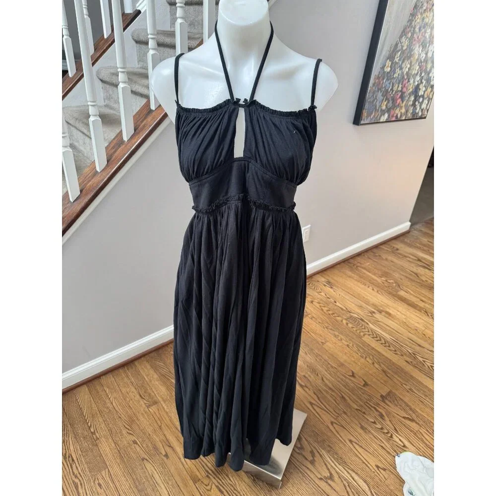 Ulla Johnson Freya Strappy Halter Neck Midi Dress Black Size 6 - Picture 3 of 5